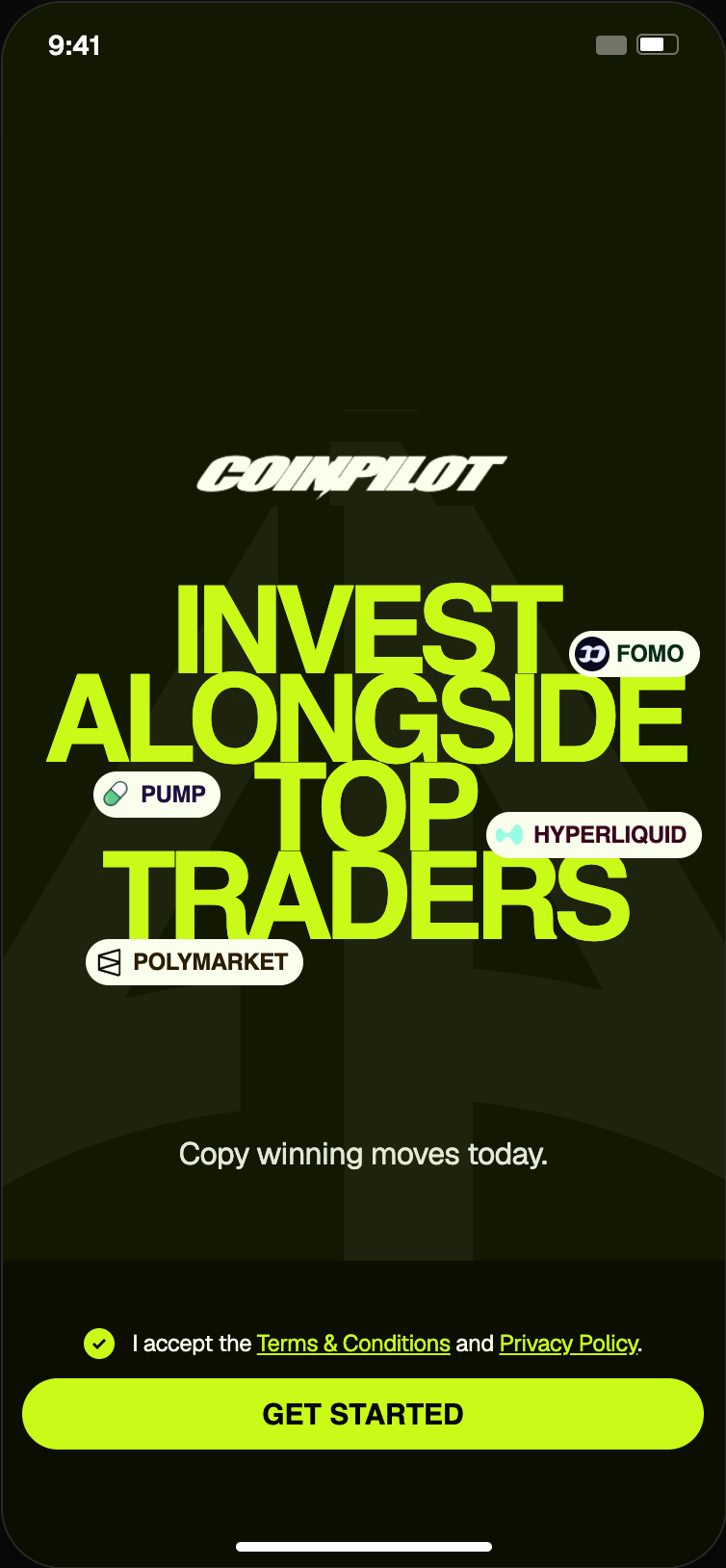 Coinpilot Lite landing screen